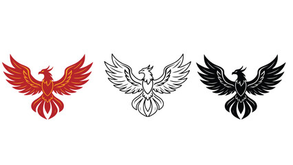 Obraz premium Three colorful phoenix birds in different colors on a white background