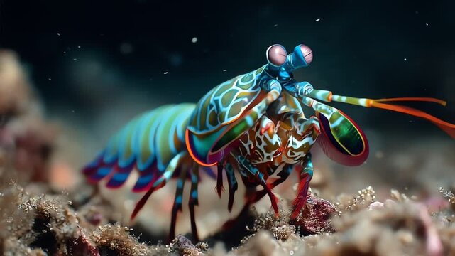 Colorful Mantis Shrimp Striking Pose Underwater