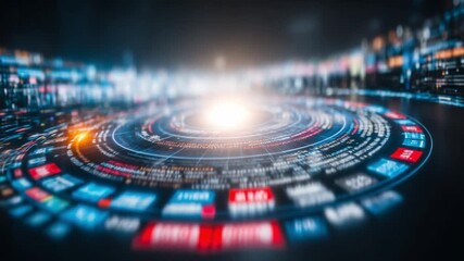 Data visualization futuristic interface: Dive into the future of data analysis with this dynamic interface. Circular arrays of data pulsate with energy. - Powered by Adobe