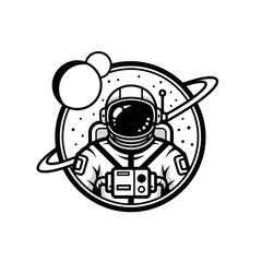 Astronaut Portrait Illustration - Space Explorer in Helmet with Planets & Ringed Planet