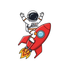 Astronaut Riding a Rocket Ship, Space Exploration, Cartoon Vector Illustration