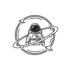 Astronaut in Space Orbit with Planets and Rings