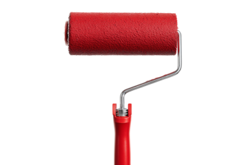 Red paint roller isolated on transparent background