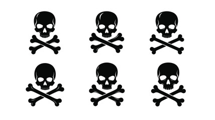 A collection of black skull and crossbones images striking silhouette