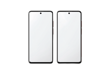 Two smartphones side by side isolated on transparent background