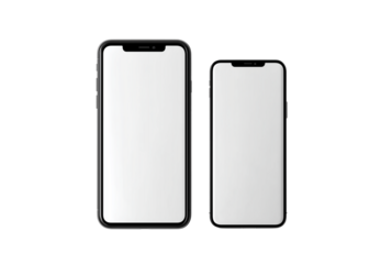 Two smartphones side by side isolated on transparent background