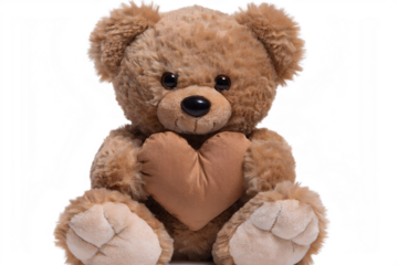 Brown teddy bear isolated on white background sitting cute and fluffy