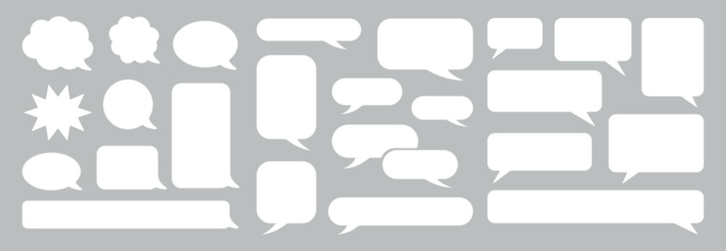 Set of white flat speech bubbles in various shapes for messages dialogues chats and design