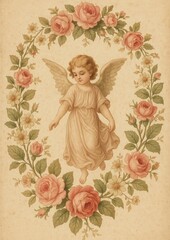 Fototapeta premium Vintage angel floral mobile wallpaper.