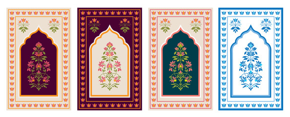 haldi backdrop decor design with Traditional Mughal Floral Motif Illustration. Antique Indian Mughal Floral Wall Art. botanical floral ethnic motif. prayer carpet © Artstory