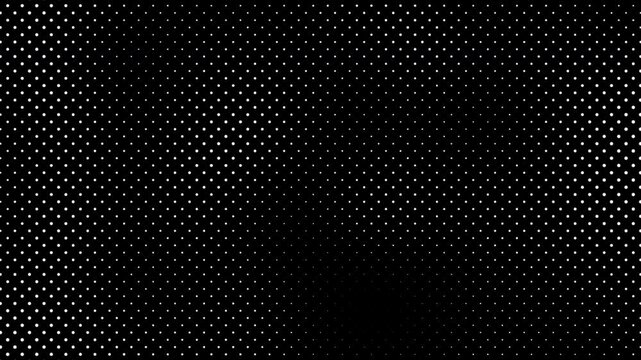 A clean, high-contrast monochrome halftone background featuring moving white dots. Ideal for modern tech, minimalist design, digital art overlays, and sleek corporate video presentations.