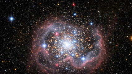 Vibrant star cluster in deep space with colorful nebula