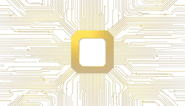 Digital gold techno pattern on microchip surface PNG