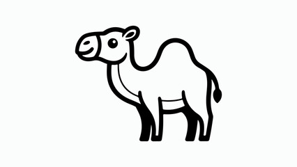 Obraz premium A simple black and white cartoon illustration of a camel standing on a white background.