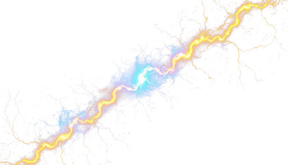 Obraz premium Lightning bolt yellow blue electric discharge glow PNG