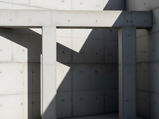 A blank white vertical poster mockup featuring realistic geometric window sunlight shadows on a minimalist gray studio wall