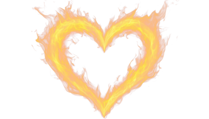Flaming heart outline fire burning passion symbol PNG