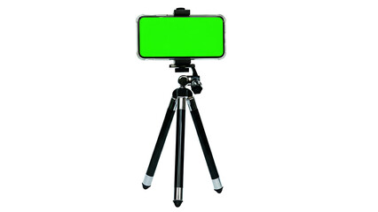 Smartphone with Green Screen Mockup on Professional Mini Tripod Isolated on White Background