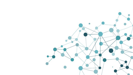 A complex network visualization of connected Elektron particles and nodes in various shades of blue on a white background with a futuristic and technological mood.