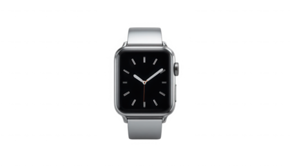 Sleek stainless steel smartwatch featuring an analog face with silver casing and metal link band isolated on transparent background