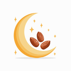 Illustrated crescent moon with dates and stars festive holiday graphic element