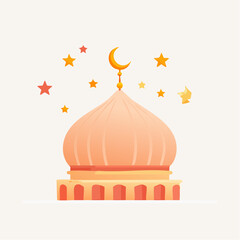 Islamic architecture illustration with moon and stars for cultural design