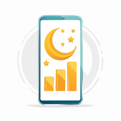Smartphone displaying night sky theme with crescent moon and progress bars