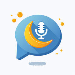 Abstract illustration of a crescent moon and microphone icon in a speech bubble
