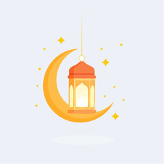 Crescent moon and lantern illustration for holiday celebration designs