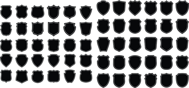 Security badge silhouette set, police and military insignia, different shapes and outline