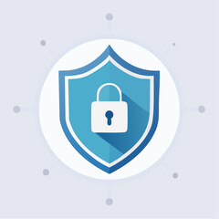 Digital security icon blue shield with padlock in modern flat design style