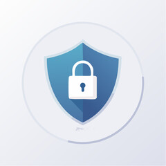 Shield icon with lock represents security and protection on white background