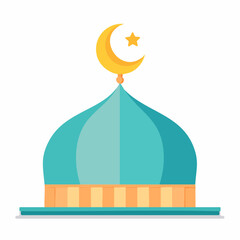 Illustrated dome with crescent moon and star symbol isolated on white background