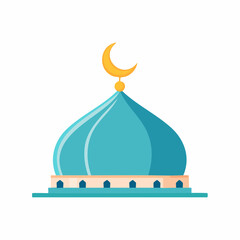 Islamic mosque dome illustration with crescent moon ornament on white