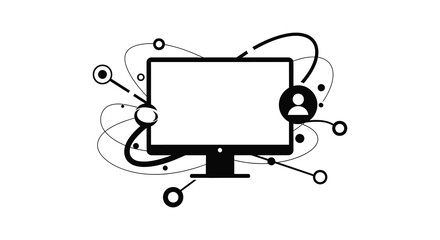 A modern computer display with connected circles and a user profile a striking silhouette © MIRAJ02