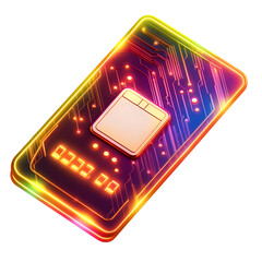 Futuristic Mobile SIM Card: A captivating image of a modern mobile SIM card, bathed in vibrant neon hues.