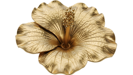 Gold Hibiscus Flower Sculpture, Tropical Floral Metallic Ornament