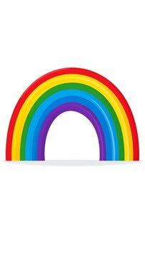 A colorful 2D rainbow graphic on a white background