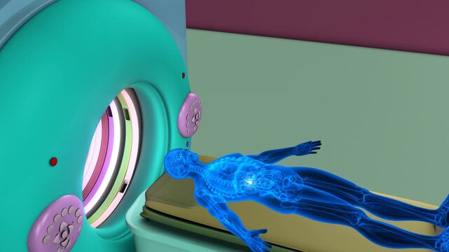 Male pancreas anatomy with CT scan. 3d render