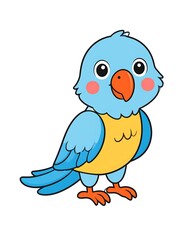 Fototapeta premium A cartoonish blue and yellow bird with a large orange beak