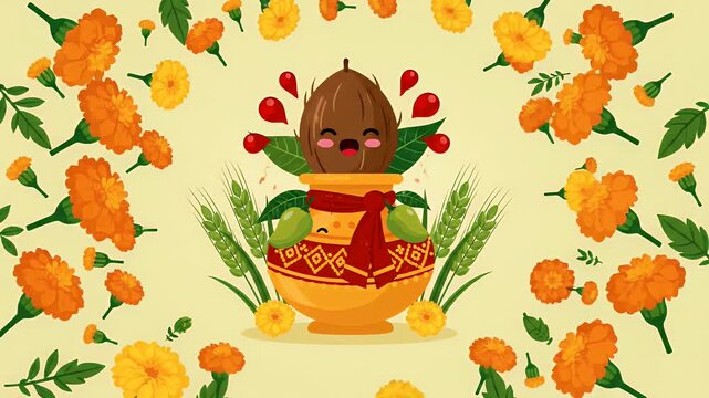 Ghatasthapana Symbolic Elements Cute Animation