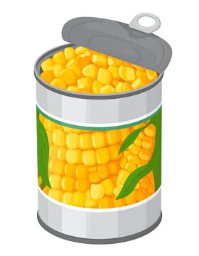 A can of corn with its lid partially open