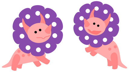 表情違いのトリケラトプスのかわいい恐竜キャラクターのシンプルなイラストセット © ribitts