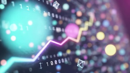 Digital growth chart with binary code and upward trend line visualization. Data analytics and financial market performance metrics in abstract technological environment for business intelligence - Powered by Adobe