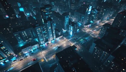 Ultra cinematic futuristic smart city at night, vibrant glowing technology layers, aerial drone shots - Powered by Adobe