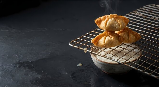 Steaming crab rangoon on cooling rack