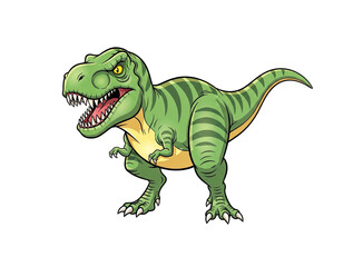 Obraz premium Green Tyrannosaurus Rex Dinosaur Roaring Aggressively With Sharp Teeth And Claws Full Body Isolated