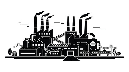 Obraz premium Industrial complex with smokestacks and factory buildings a stark silhouette