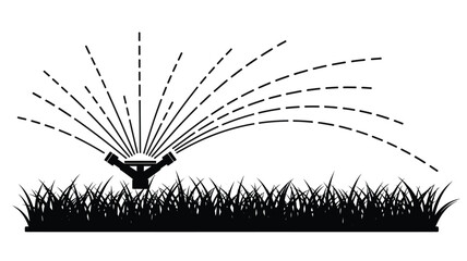 Lawn sprinkler irrigating grass a simple black and white silhouette © PAKE