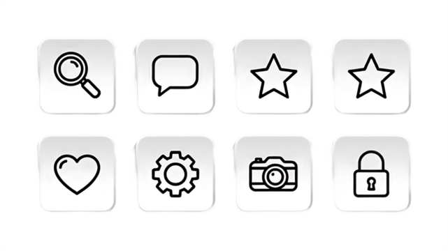 A set of white icons on a black background for digital design - Powered by Adobe